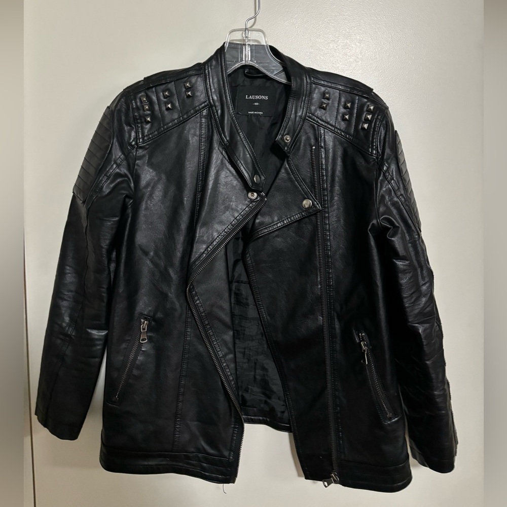 Black leather studded jacket